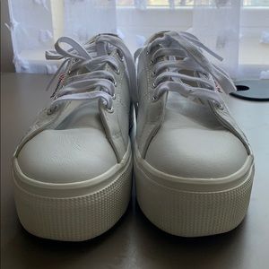 Superga white leather platform sneakers!